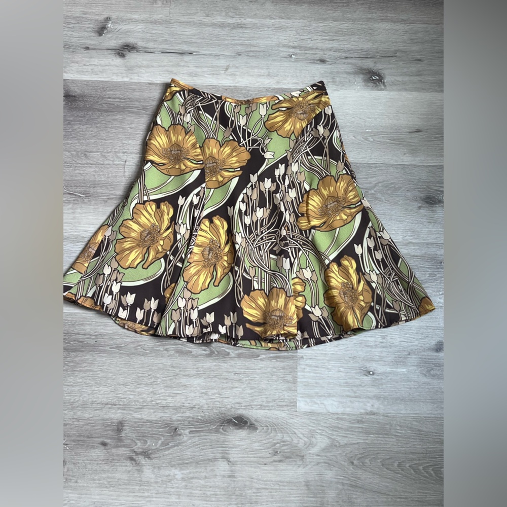 LOFT Floral A-Line Skirt in Yellow, Green, Brown